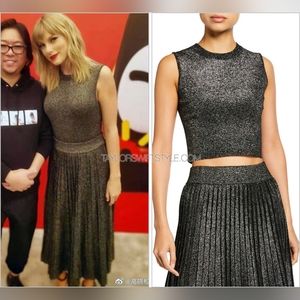 A.L.C. Nevada Black Gold Metallic Pleated High Waisted Midi Skirt - Size Large